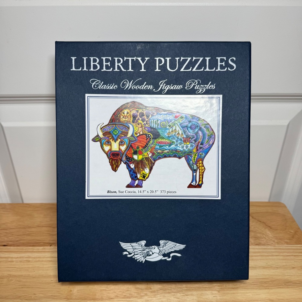Liberty Puzzles Bison Sue Coccia Wooden Jigsaw Puzzle 373 Pieces 14.5x20.5 USA